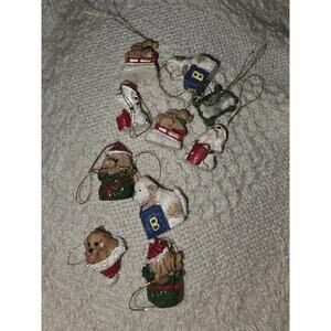 Vtg Tiny Christmas Ornaments Mini Lot of 10 Figurines Puppies Holiday Dogs